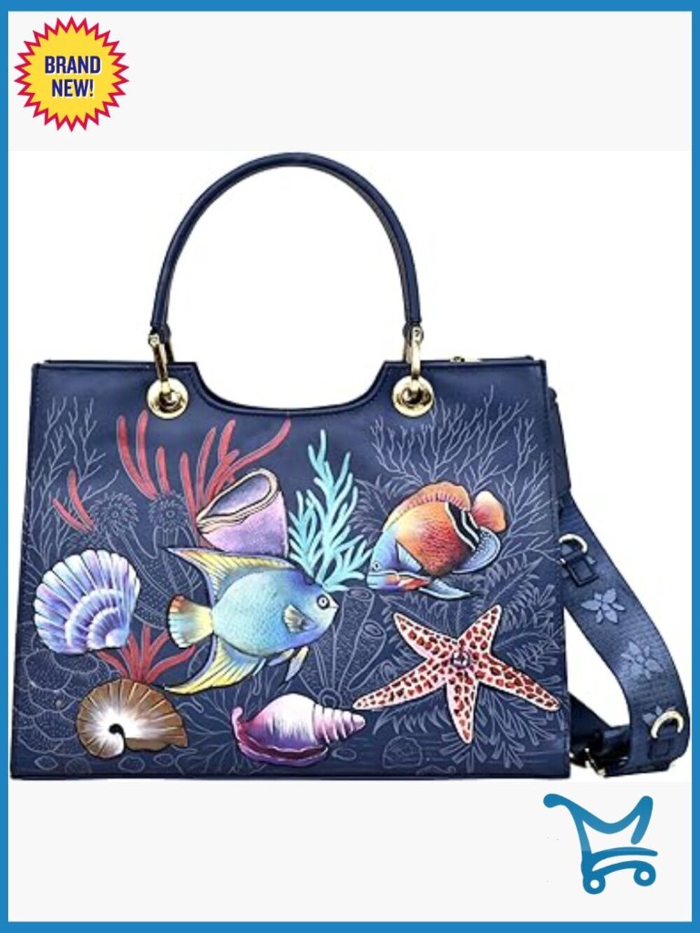 Hand-Painted Genuine Leather Medium Satchel Shoulder Bag